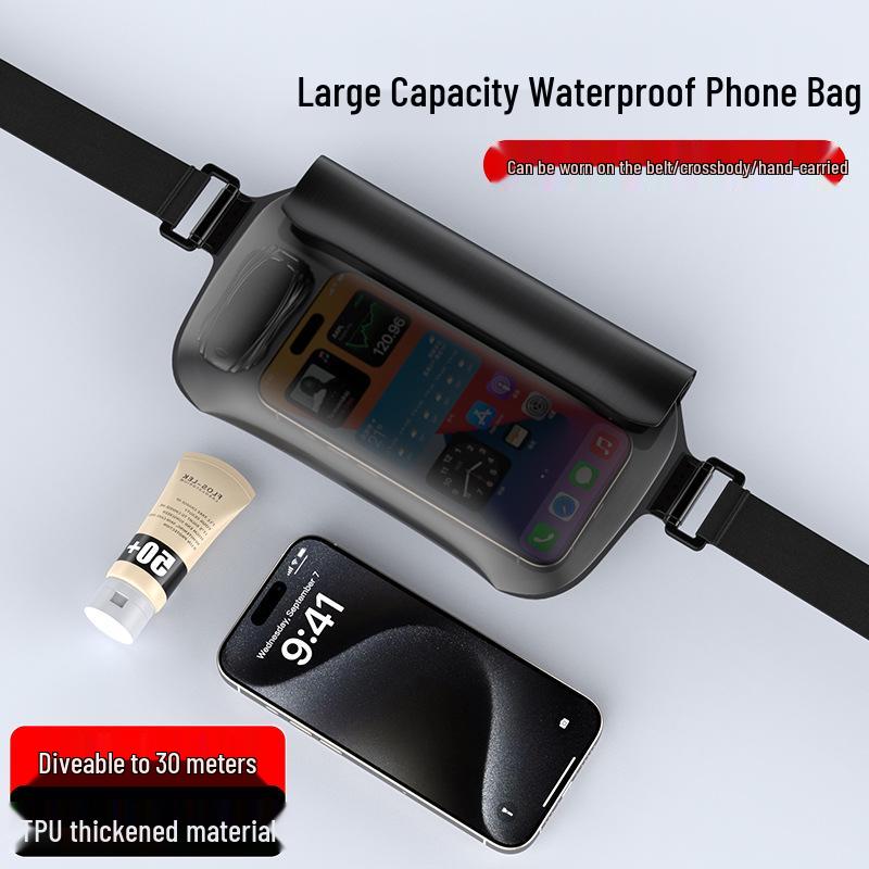 IPX8 Waterproof TPU Phone Pouch: Large Capacity Waist Pack for Swimming, Diving, Rafting, Dustproof Protection.