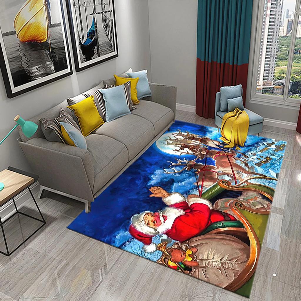 Cute Cartoon Santa Pattern Carpet Christmas Collection Living Room Bedroom Carpet Children's Room Hallway Bathroom Anti-Slip Rug