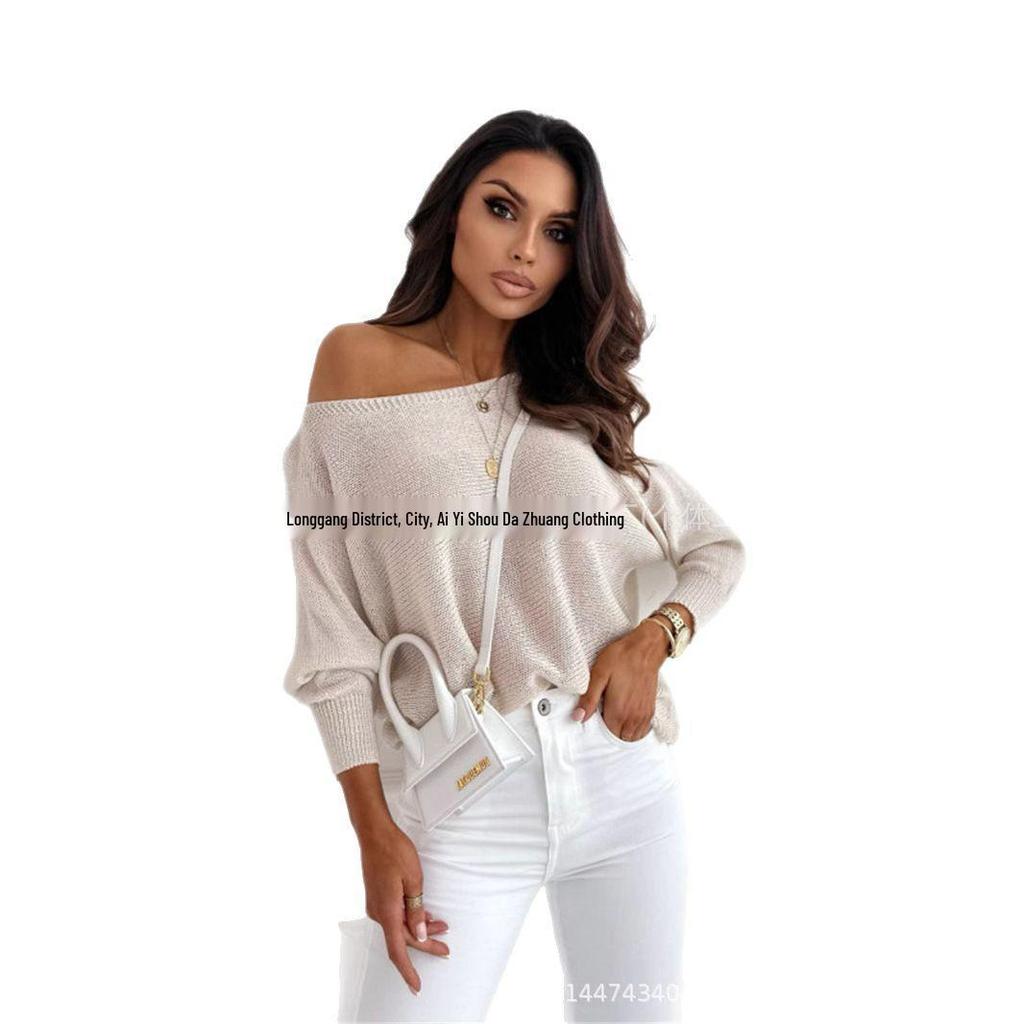 Spring 2025 Women's Off-Shoulder Loose Knit Wool Cardigan - 5 Colors Available