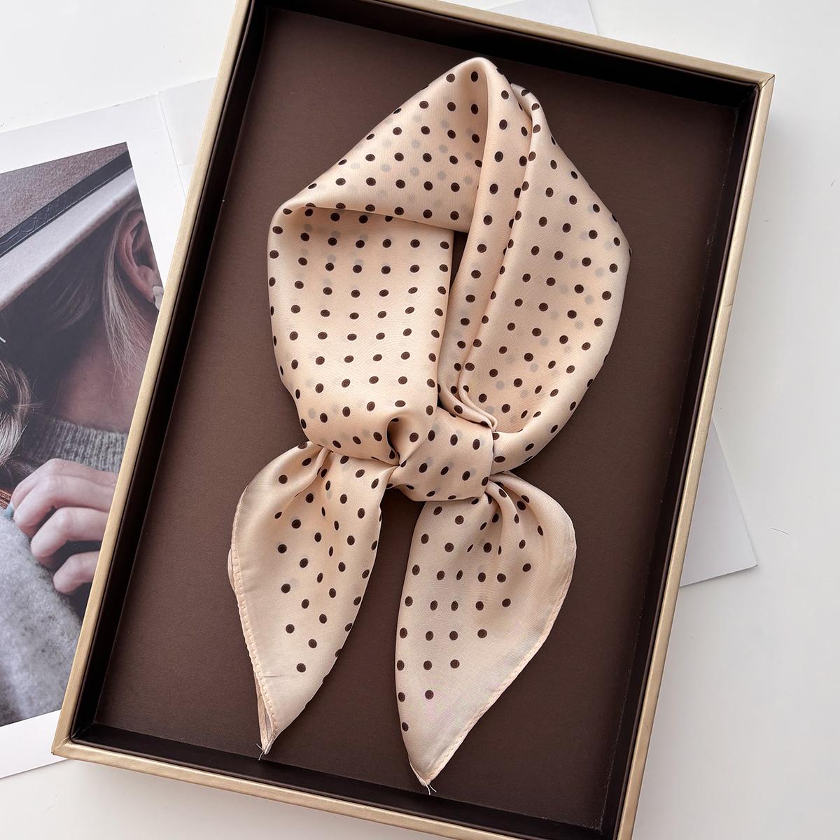

Luxury Silk Polka dot Square Scarf For Women Print Neck Shawl Warps Elegant Neckerchief Bandanas Hijab Soft Stain Ladies Scarf