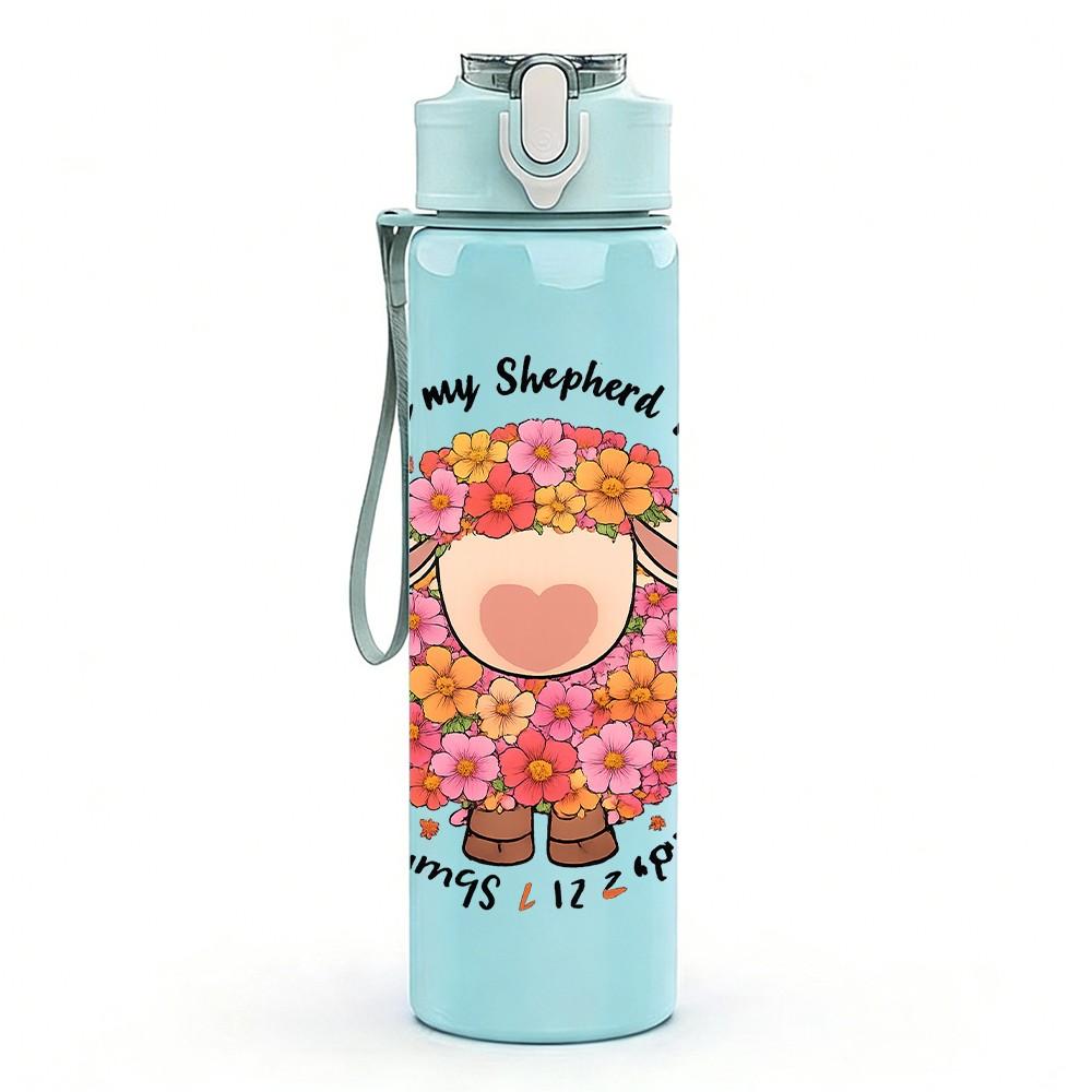 1PC Floral Sheep Circle Text 750ml Color Plastic Sports Water Bottle Leakproof Flip Straw Lid Suitable for Sports Office Home Use