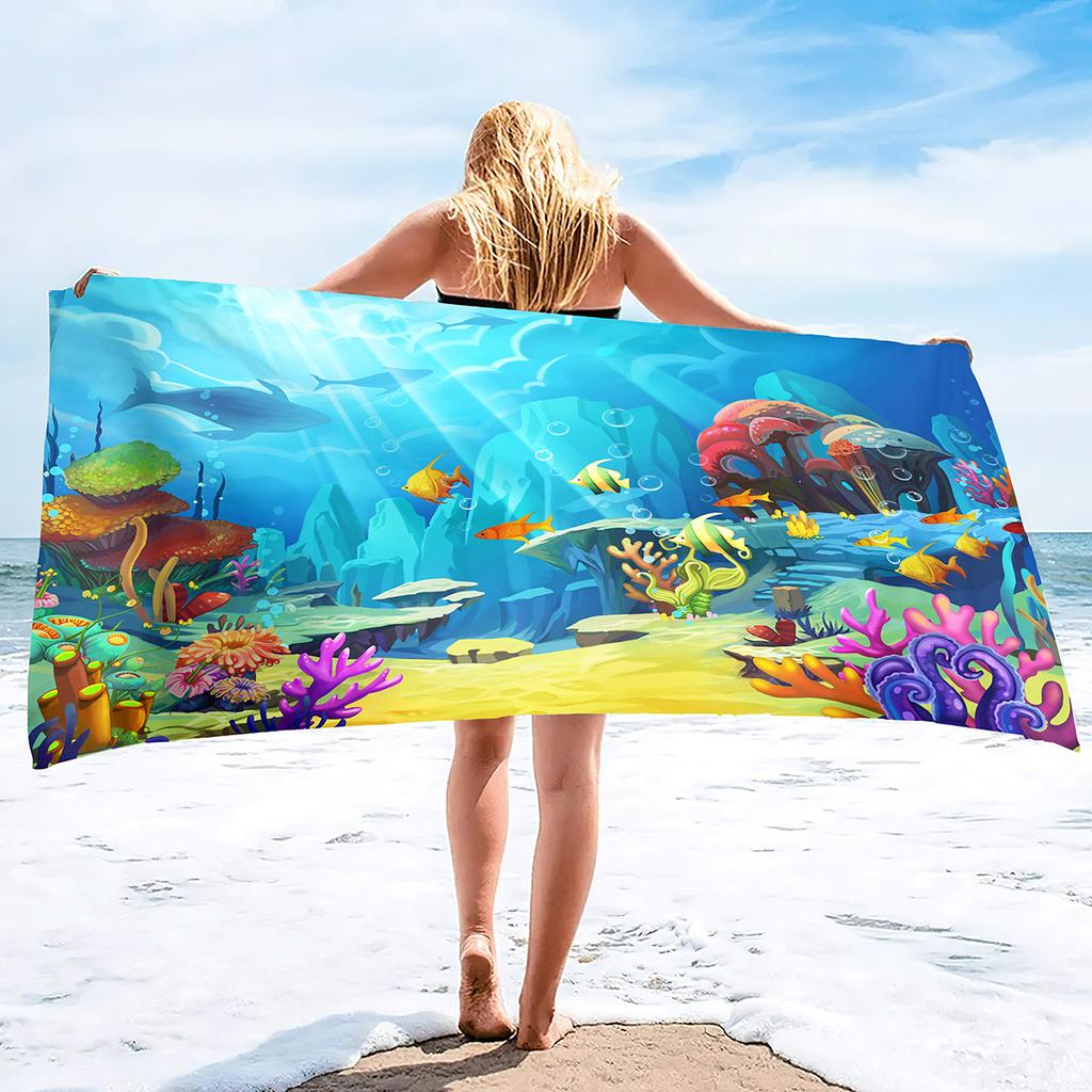 Exclusive For Cartoon Underwater World Marine Life Beach Towels Outdoor Swimming Bath Towels Towels
