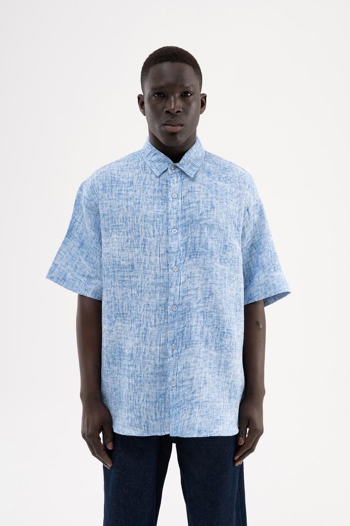 Machinist Men's Oversized Embroidered Cotton Muslin Shirt – Blue S