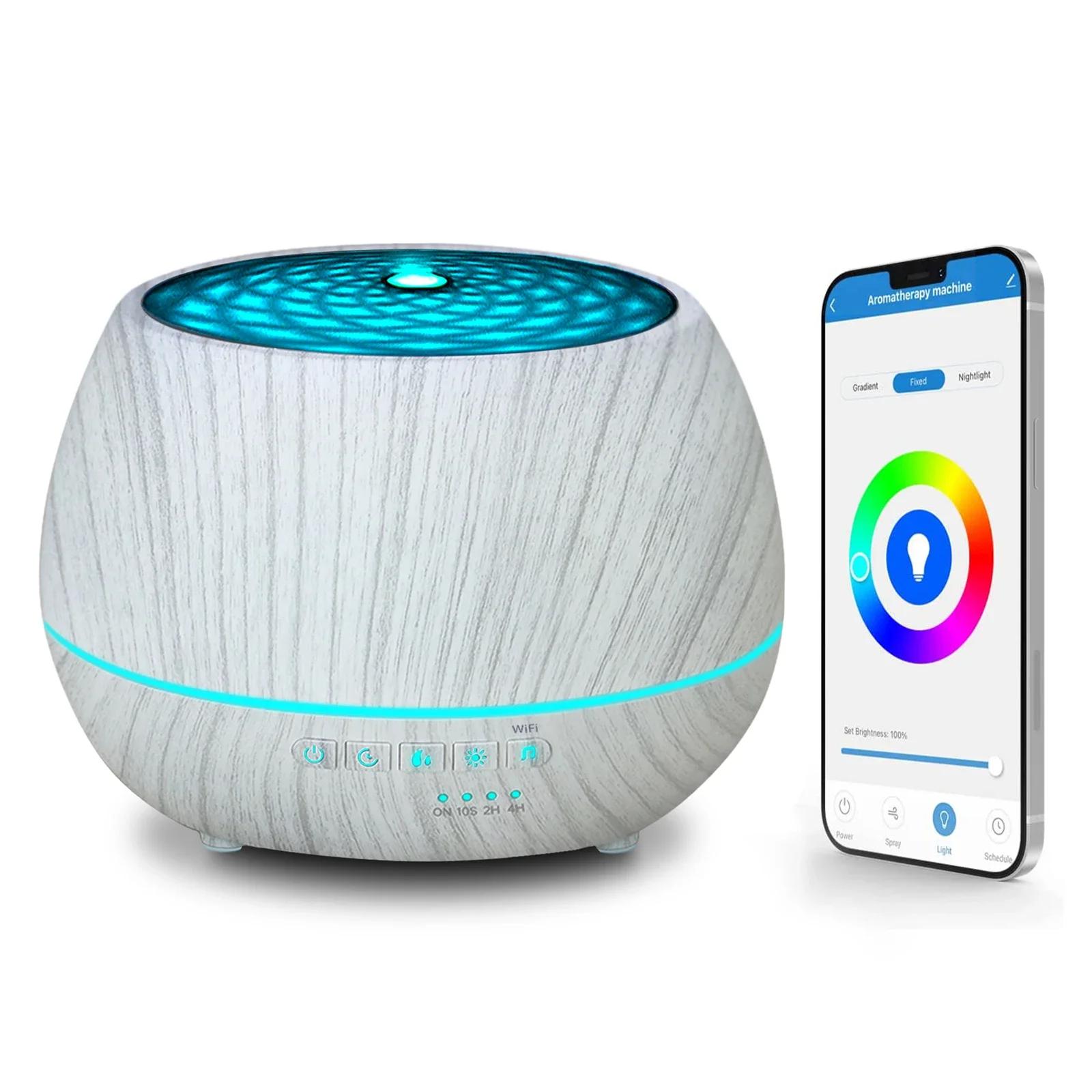 

500ml Essential Oil Aroma Diffuser Smart WiFi Air Humidifier Support Tuya Alexa Google Home 7 Colorful LED Light App Control білий