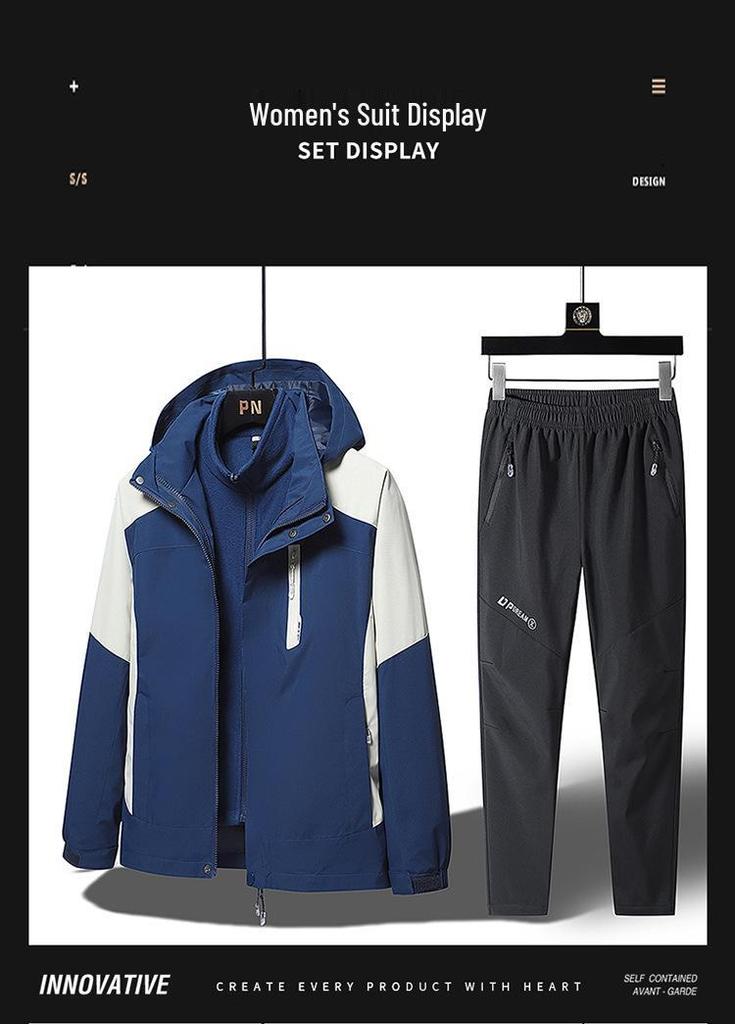 Three-in-One Winter Ski Suit Set: Windproof, Waterproof, Plus Velvet for Men, Women, and Children