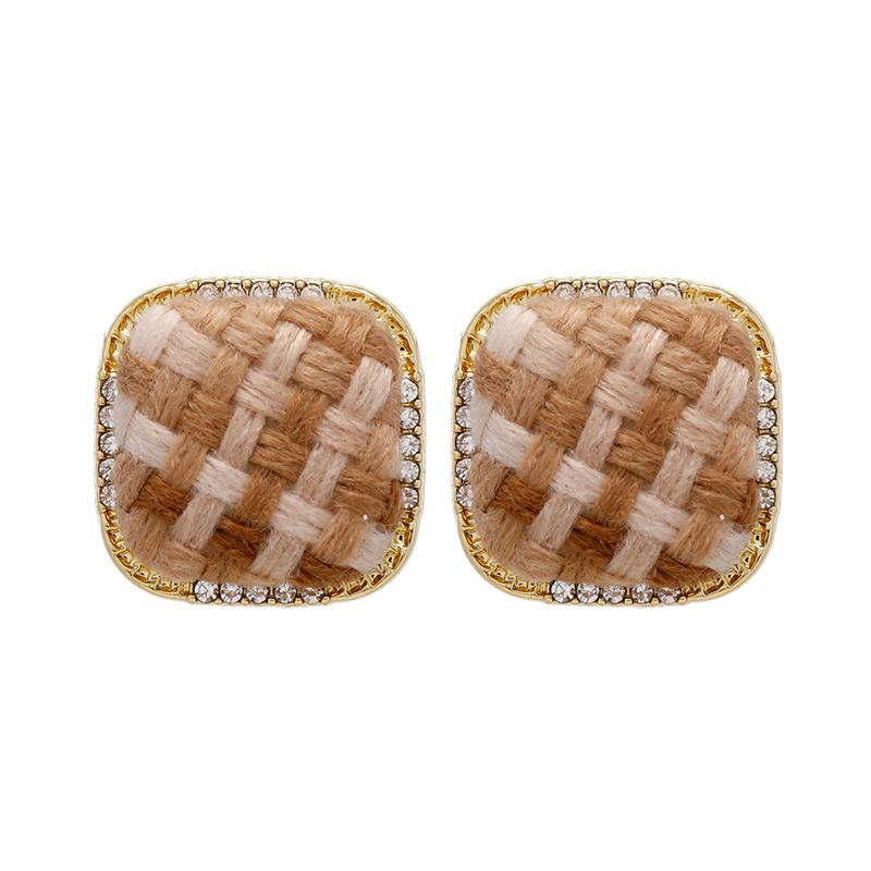 Vintage Morandi square stud earrings s925 silver needle with diamonds autumn and winter femininity personalized fabric ear jewelry