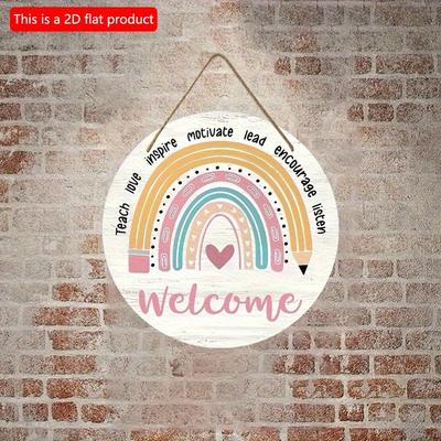 2d Flat 20*20cm, Classroom Decoration, Circular Wooden Decorative, Creative Decorative Signs for Classrooms, for Home, Garden, Classroom Decor.