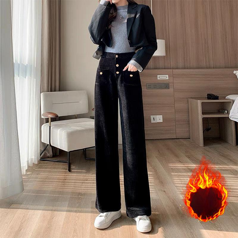 

Женские бархатные вельветовые брюки, осенне-зимние синельные широкие брюки, прямые брюки с высокой посадкой, вельветовые брюки 3XL чёрный