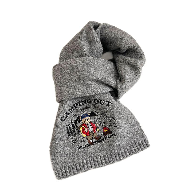 New autumn and winter embroidery bear men and women versatile solid color students cute winter warm knitted scarf