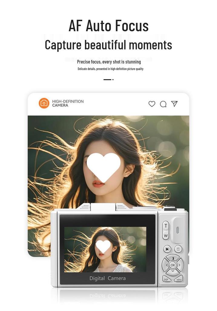 3-inch Flip Screen WiFi Beauty HD Camera, 75MP, 5K Video, 18x Zoom