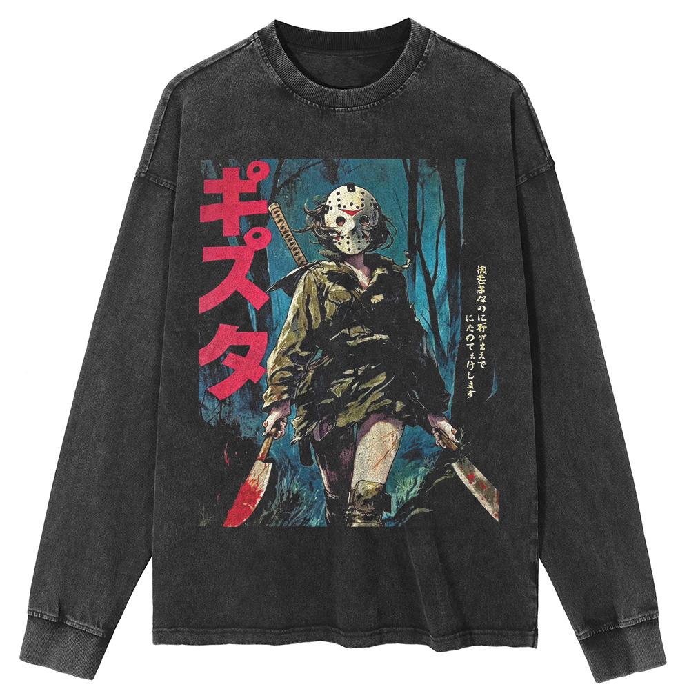 Mononoke Hime Washed Black Unisex Long Sleeve Shirts S чёрный