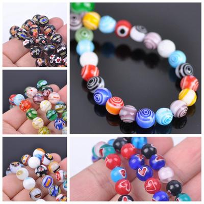 Round 6mm 8mm 10mm 12mm 14mm Mixed Flowers Millefiori Glass Loose Spacer Beads Lots For DIY Crafts Jewelry Making Accessories Findings