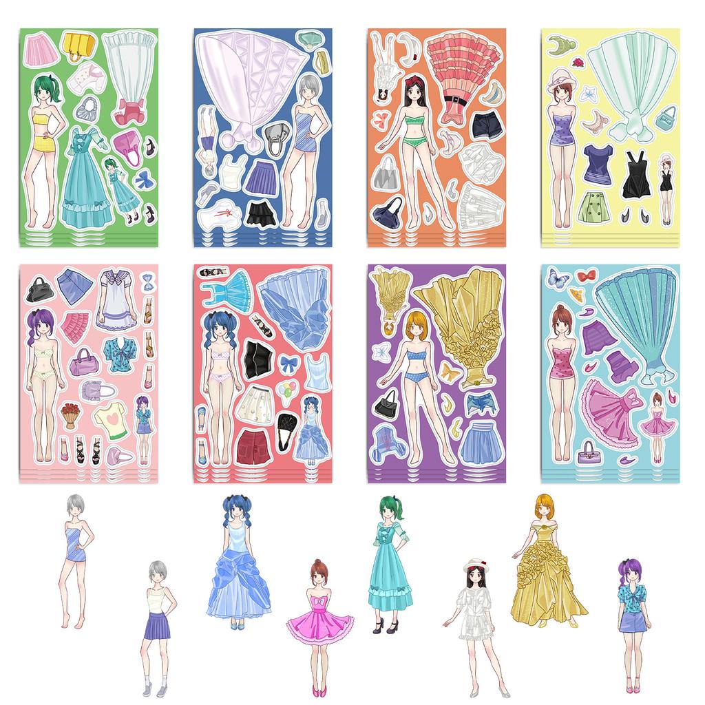 8Sheets Princess Costume Assembly Puzzle Stickers Cartoon Series DIY Decals for Phone Laptop Luggage Skateboard Fun Gift