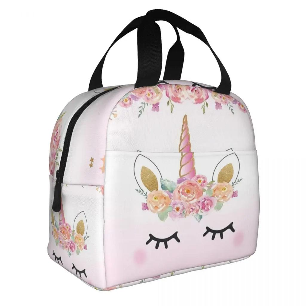 Schattig Eenhoorn Cartoon Patroon Draagbare Lunchbox Vrouwen Waterdicht Thermisch Koeler Voedsel Geïsoleerde Lunchtas School Kinderen Student