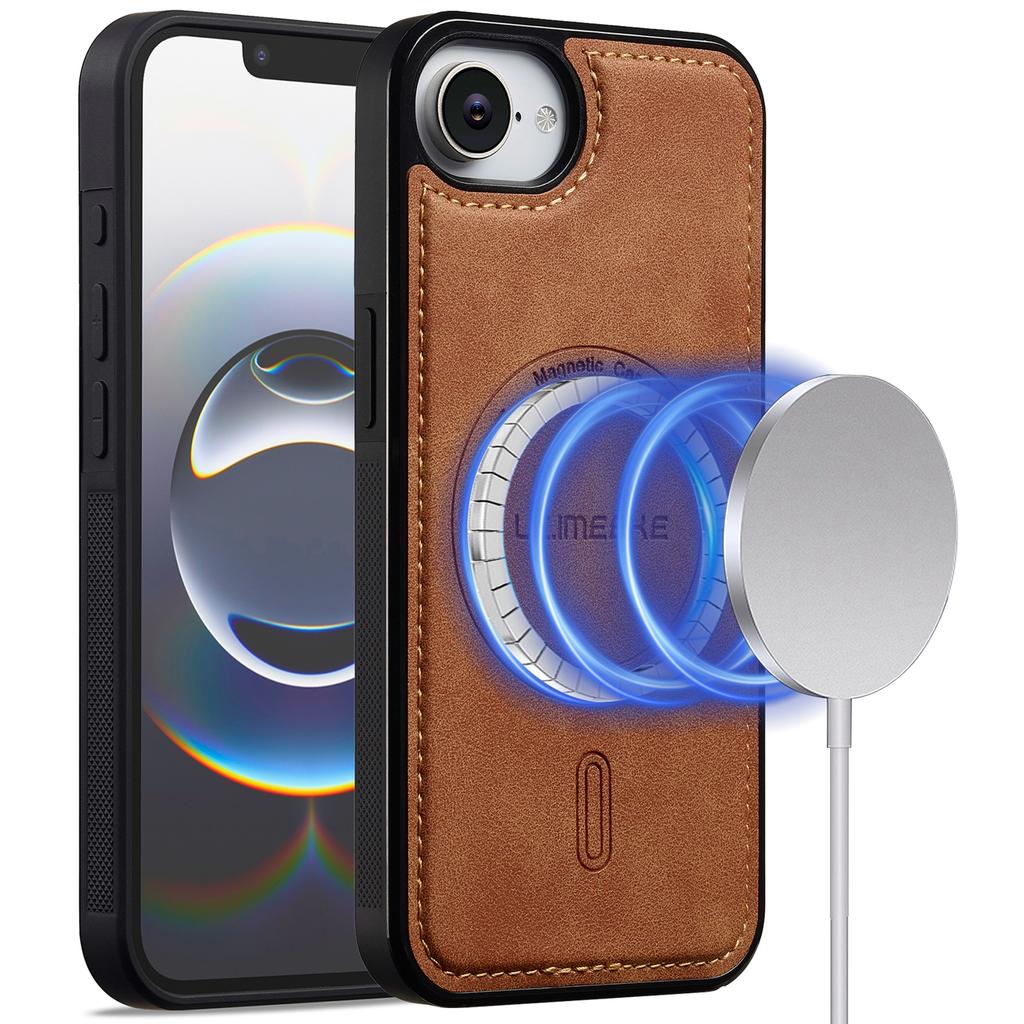 LC.IMEEKE L6 For iPhone 16e Case PU Leather Coated PC TPU Phone Cover Compatible with MagSafe