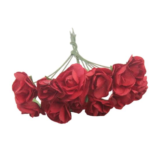 

12 Pcs Mini Artificial Rose Flower Bouquet 12 Heads Paper Rose Flowers with Stems for Scrapbooking Wedding DIY