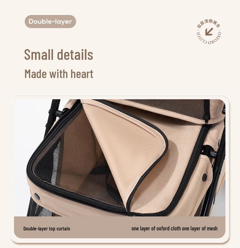 Compact Double-Layer Foldable Pet Stroller for Small Dogs and Cats