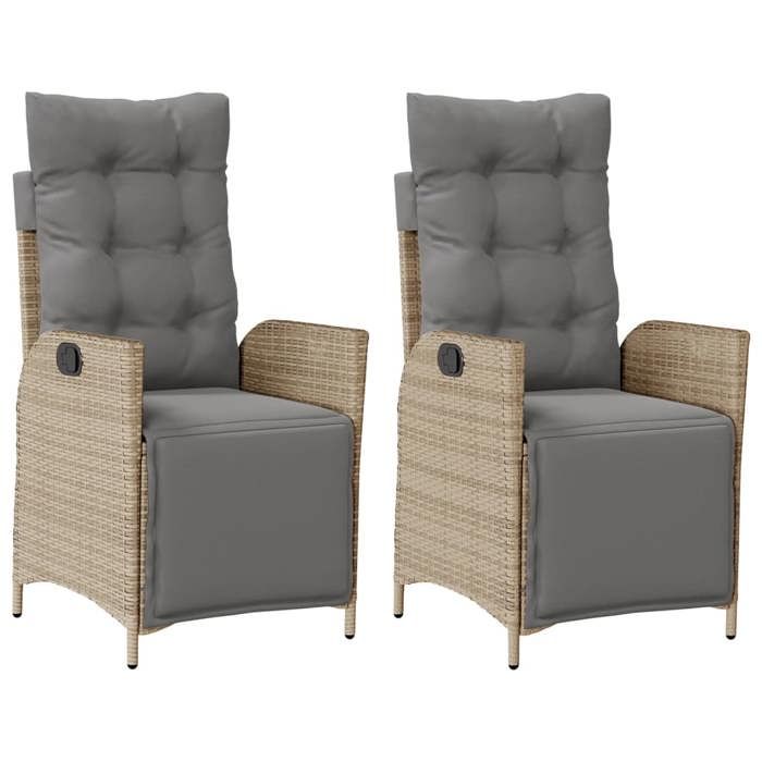 VidaXL Garden Reclining Chairs Set of 2 with Footrest Rattan 365293