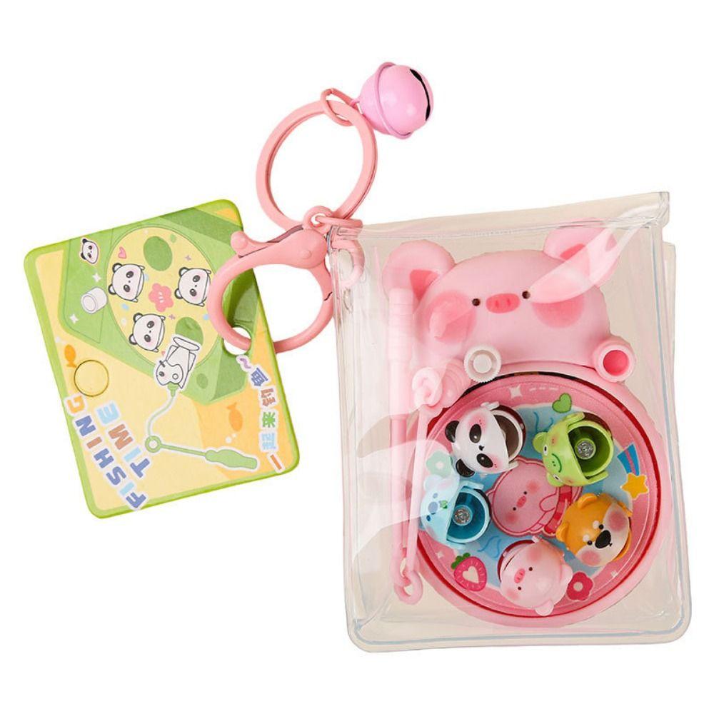 Anti Loss Fishing Toy Keychain Rotating Fishing Car Key Ring Cartoon Bag Pendant  Kid Gifts