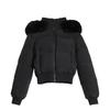 Damen Winter Pufferjacke Kurz Mit Kapuze Dicke Baumwolljacke Mit Kunstpelzkragen Marineblau Lockere Passform