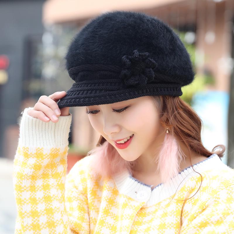 

«Женский вязаный берет из меха кролика 2024 года — теплый осенне-зимний корейский стиль» Lined Double Layer with Elasticity