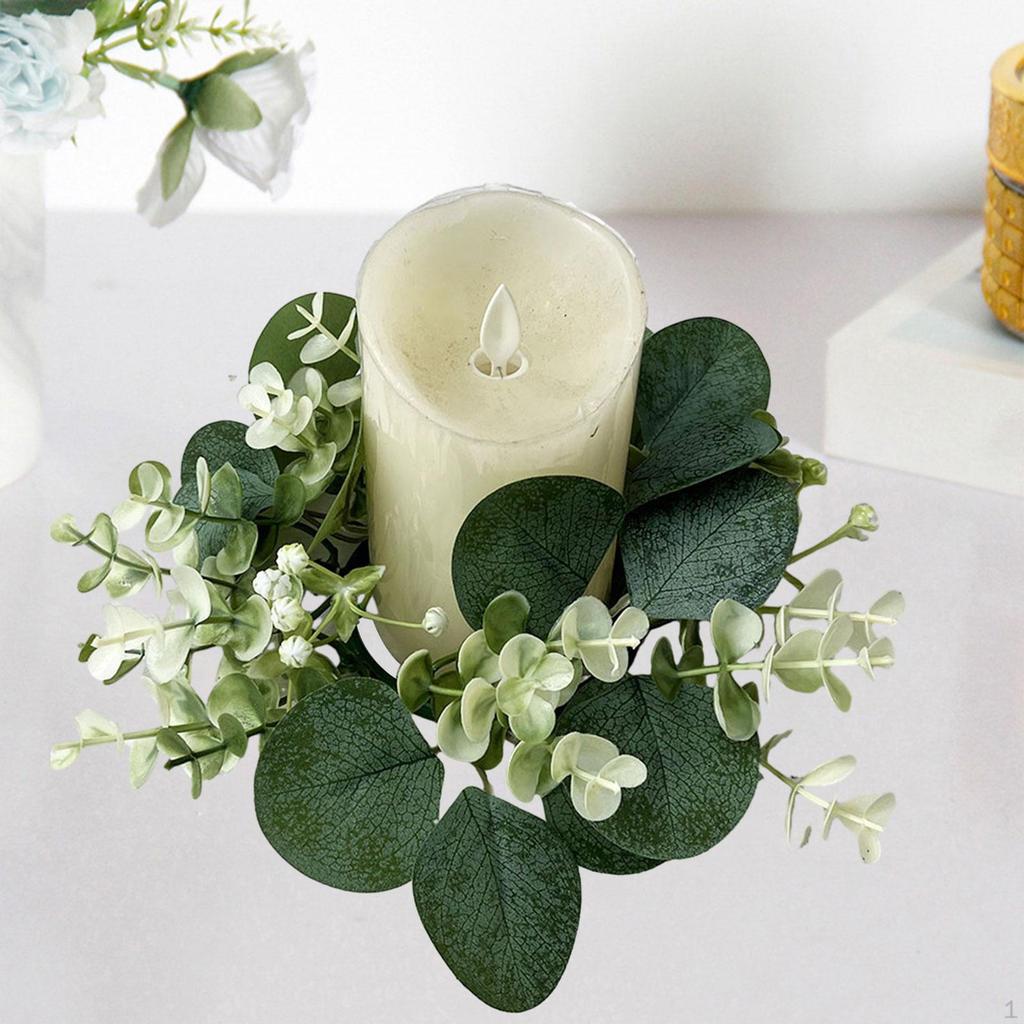 Candle Ring Artificial Eucalyptus Leaves Wreath 9.8inch Home Decor Small Boho Pillar