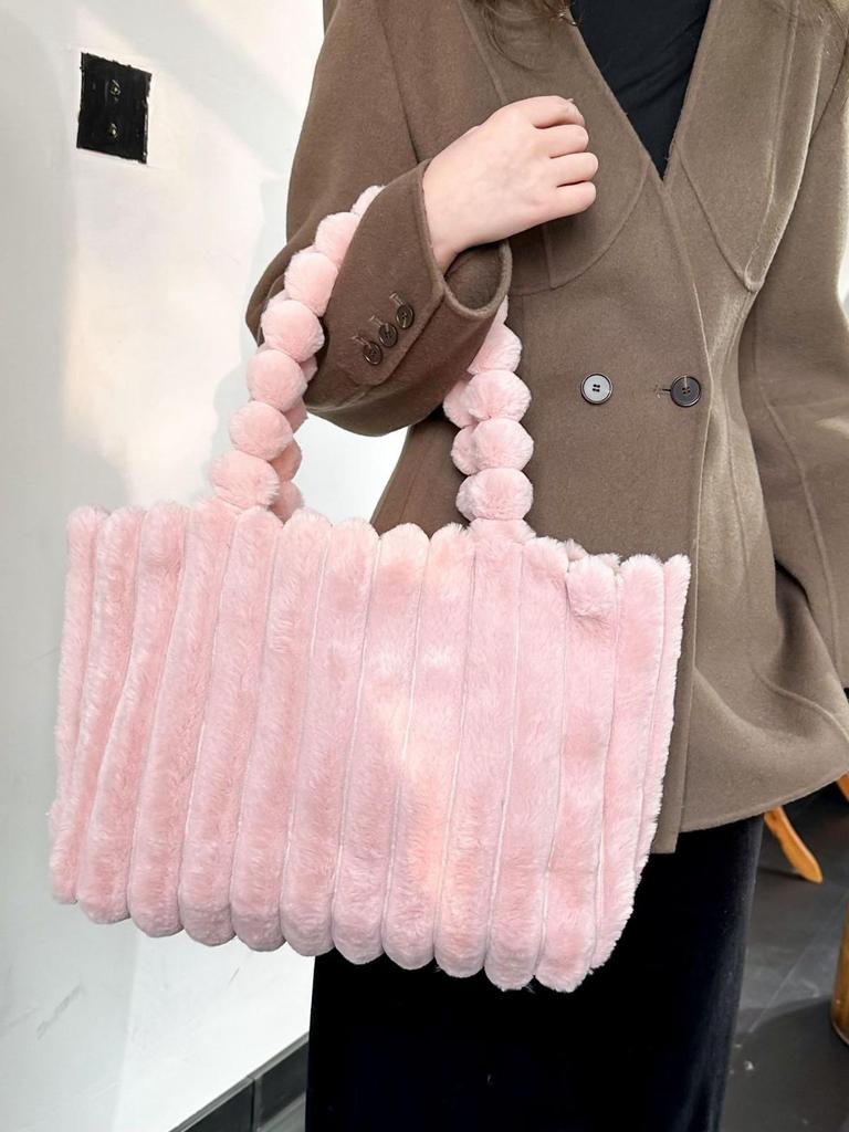 2025 Korean Style Large Capacity Plush Shoulder Bag, Elegant Solid Color, Fashionable & Versatile