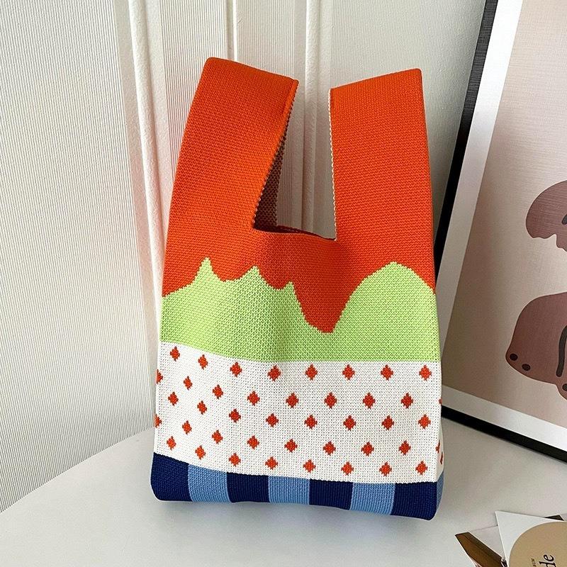 Square Rhombus Rhombus Stripe Geometric Knitted Gift Bag Handbag Handbag Handbag Tote Bag
