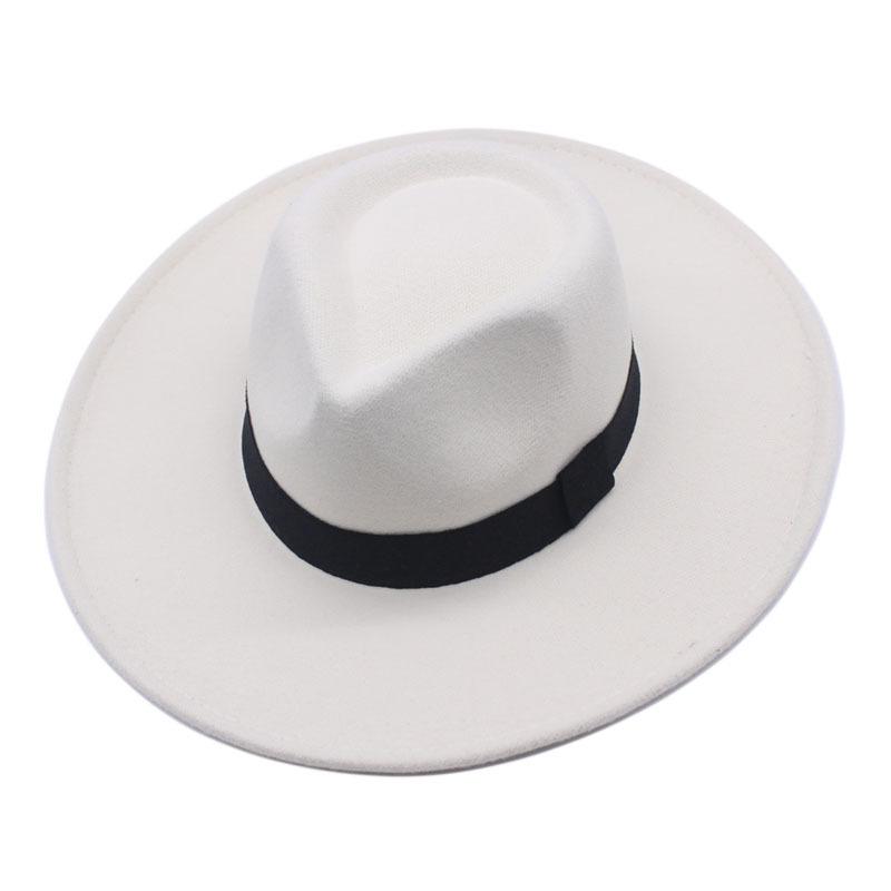 European and American Felt Hat Big Edge Cm Woolen Top Hat Autumn and Winter Square Black Webbing Men's and Women's Jazz Hat
