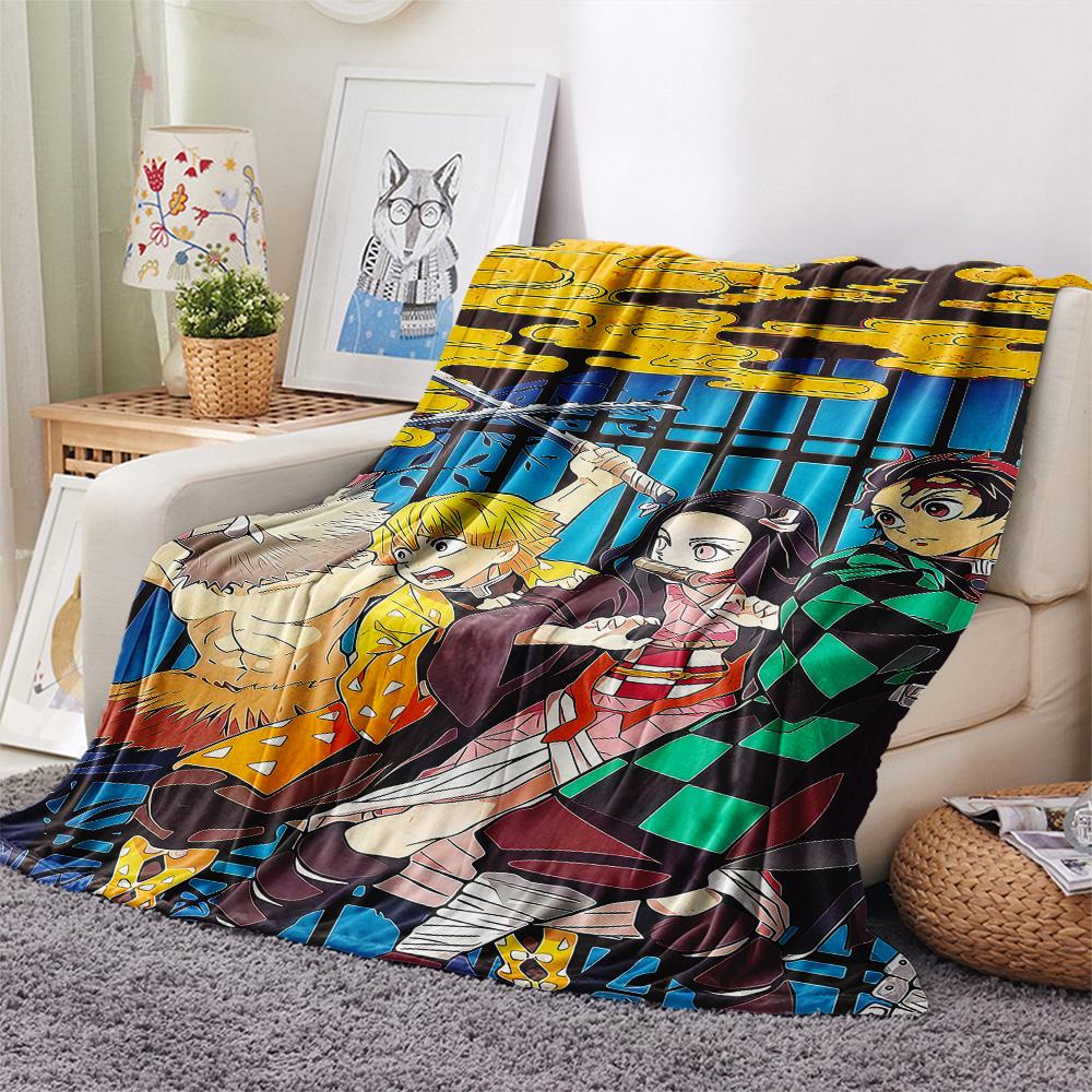 1PC Demon Slayer Kimetsu No Yaiba Patterned Flannel Blanket Suitable For All Seasons For Home Decor Warmth And Comfort Gifts Holiday Present