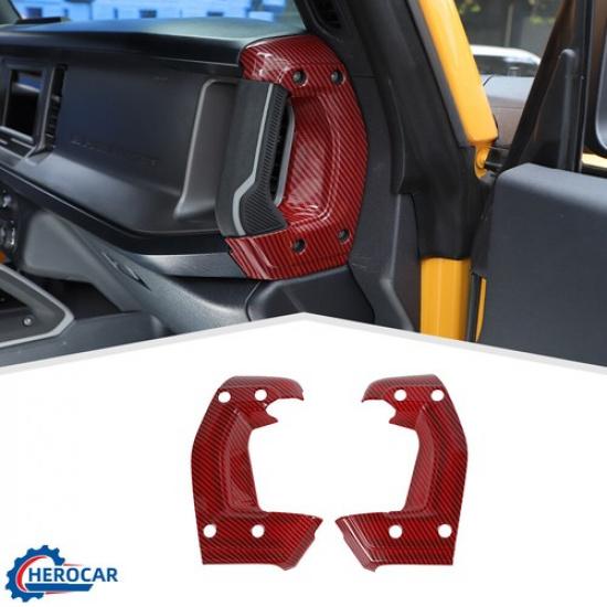 ABS Center Console Two Side Handle Cover Trim For Ford Bronco Red Carbon Fiber