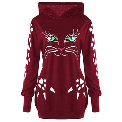 Damen-Pullover mit Kapuze, lässig, Katzen-Stil, langärmelig