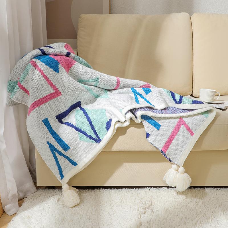 Boho Throw Blanket Ethnic Wave Tassel Knitted Sofa Cover Blanket Window Air Conditioning Blanket Cozy Office Home Napping Blanket