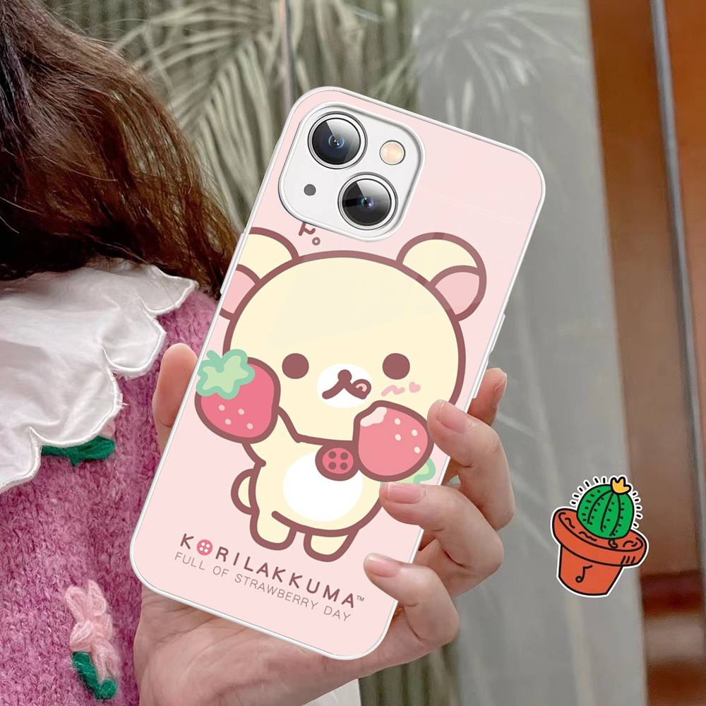 Anime Cute Cartoon Rilakkuma Movie For IPhone 14 13 12 Mini 11 Pro XS Max X XR 14 Plus Tempered Glass Cover