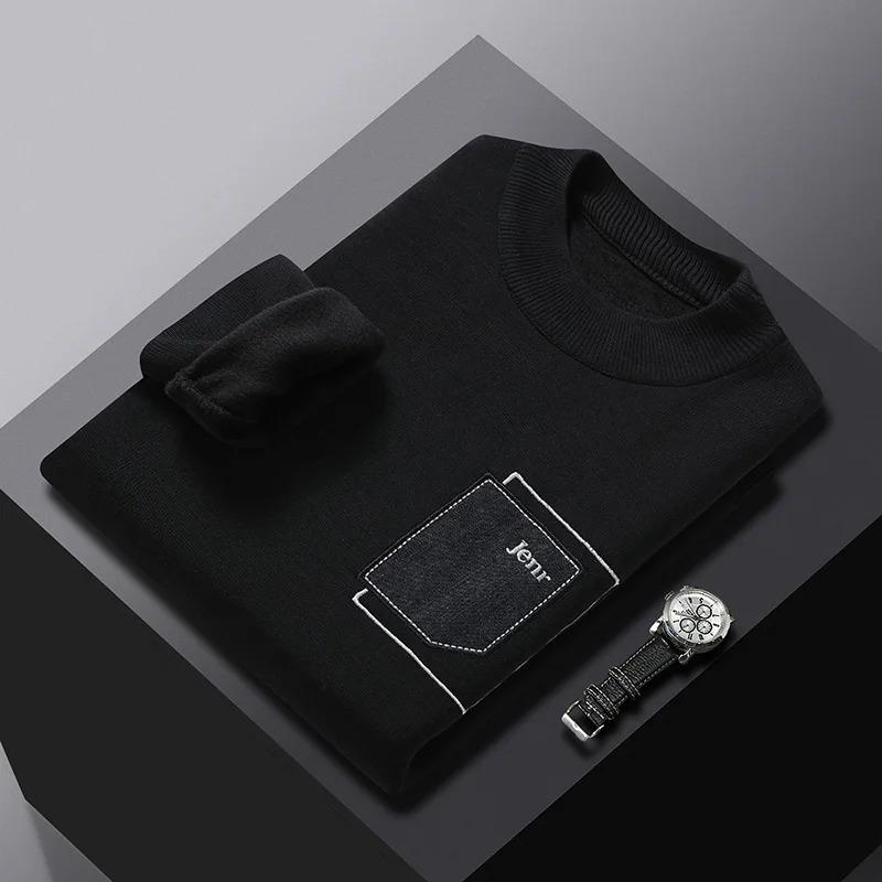 Men's Winter Sweater Warm Fluffy Lining Slim Fit Pullovers Knitwear Men Long Sleeve Men's Clothing