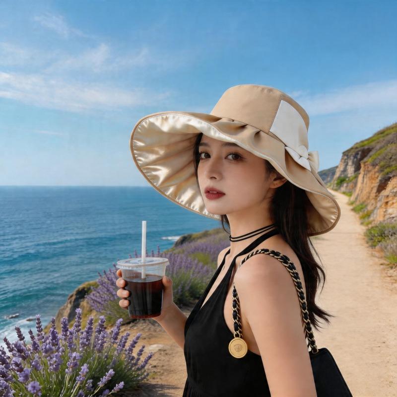 Women Fashion Large Brim Face Covering Uv Protection Foldable Adjustable Fisherman Sun Hat