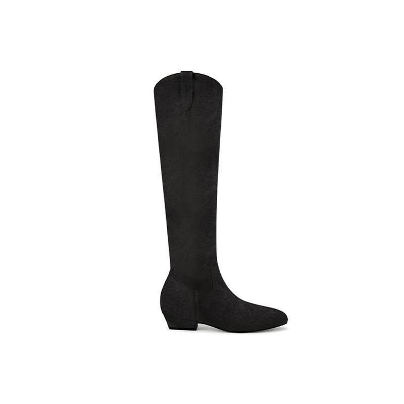 Su Yinyin has the same Shibuya boots~ V-mouth pointed suede thick heel high knight boots with thin temperament and western stacking boots