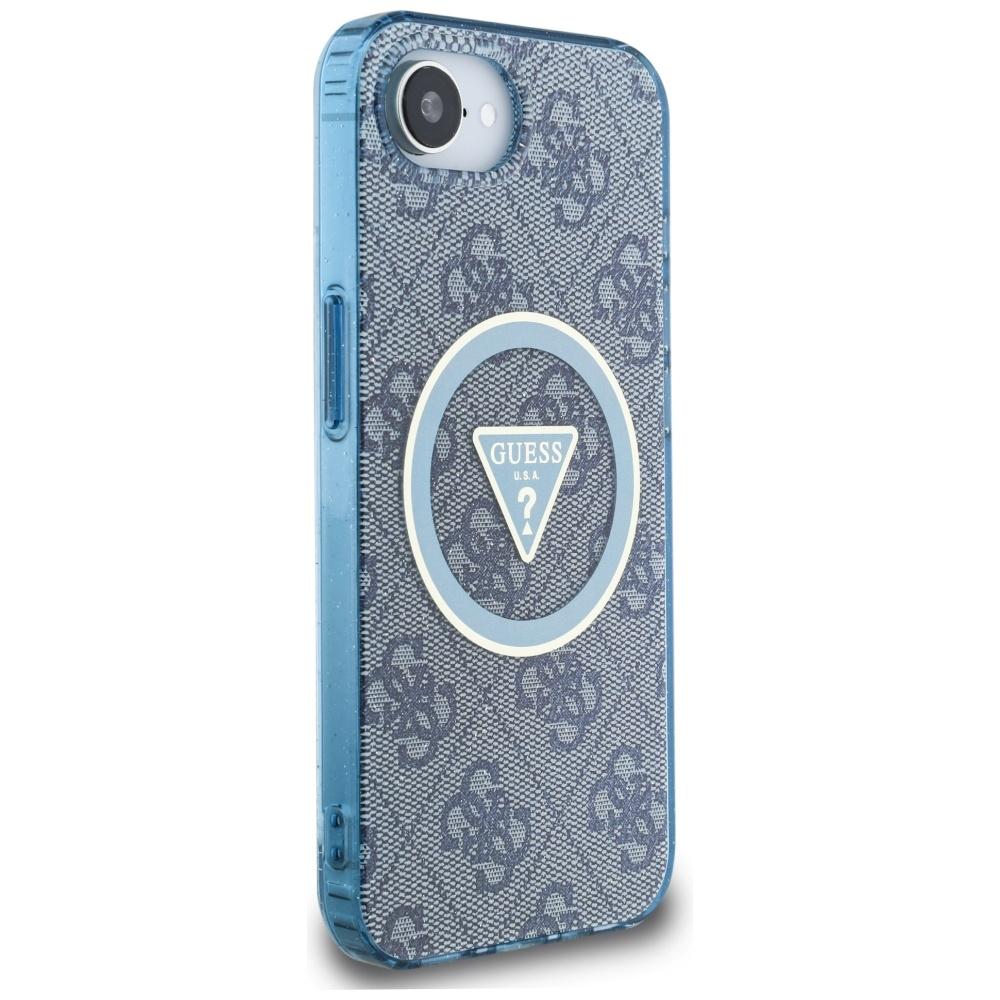 Etui Guess Iml Metal Glitter 4G Circle   Triangle Magsafe Do Iphone 16E Niebieski