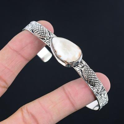 Halloween Sale Scolecite Gemstone Crown Chakra Sister Bangle Jewelry 925 Silver