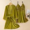 New Autumn Velvet Pajamas Two-piece Robe Set Feminine Lace See-through Robe Bathrobe Casual Velvet Home Clothes