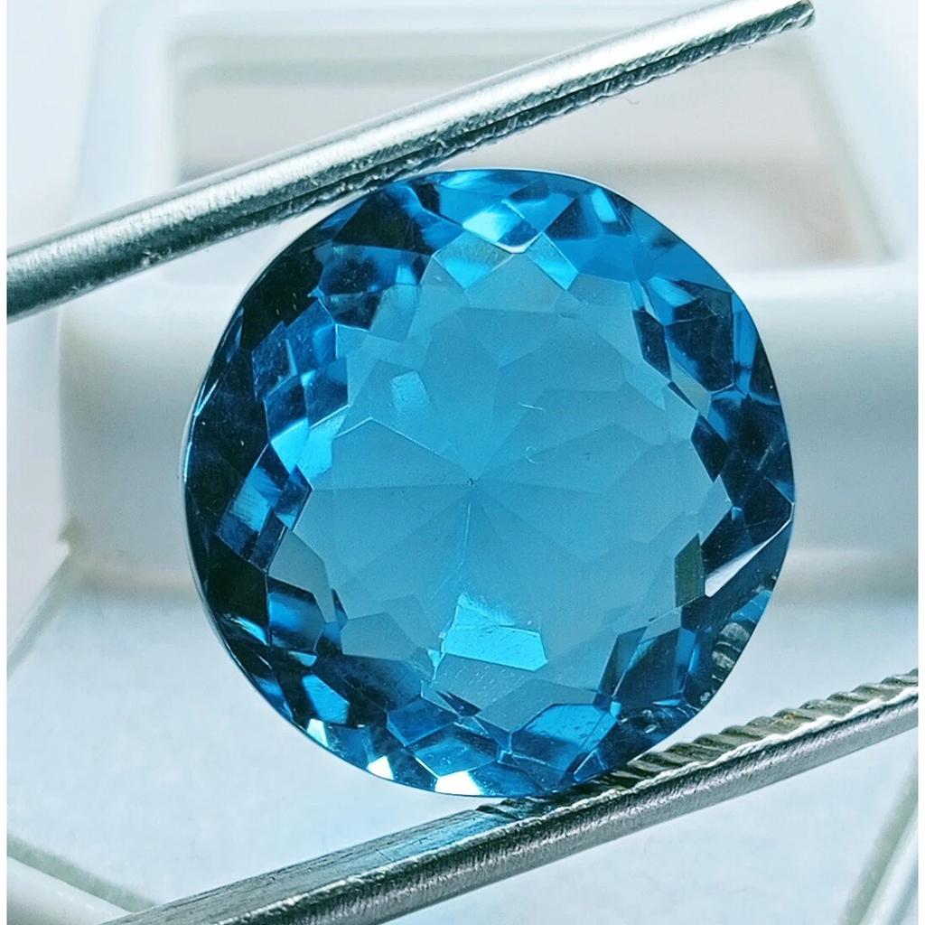 Brazilian Blue Topaz Natural 12+ Ct Round Cut Stunning Certified Loose Gemstone