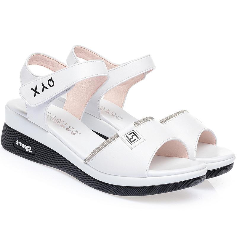 fashion 2024 New Summer Women Sandals Casual Women Flat Genuine Leather Female Wedges Sandals Soft Sole Cozy Mother Shoes Anti-slip