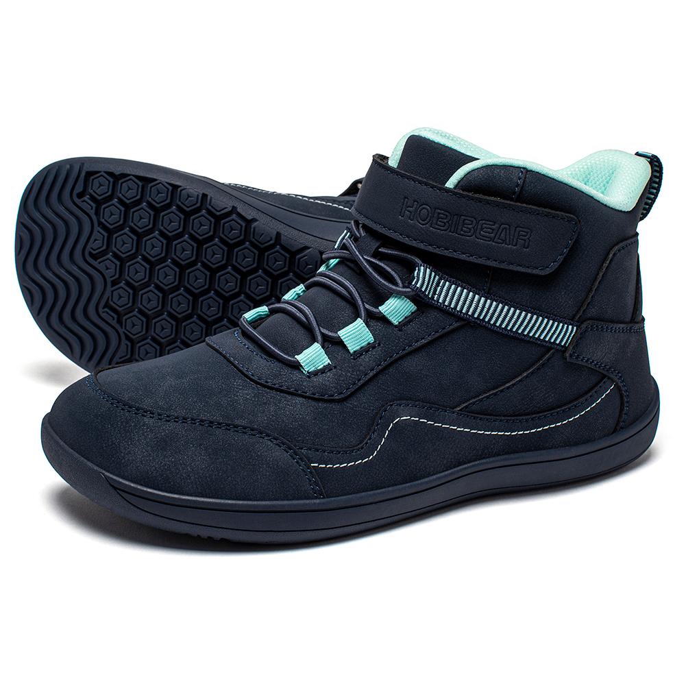 HOBIBEAR Kinderen Mid-Barefoot Schoenen Groot/Kind Brede Teenbox Zero Drop Kunstleer Klittenband Buitenschoenen 35 black