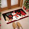 1pc Festive Christmas Door Mat - Red & Black Plaid with Snowman & Tree Design, Non-Slip, Washable Polyester Mat for Entryway, Ki