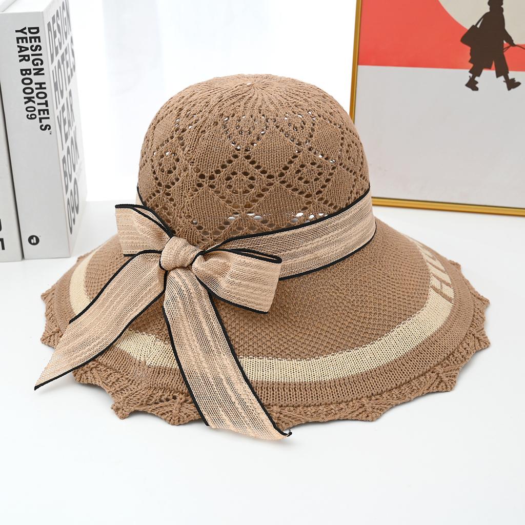 Summer New Versatile Sun Protection and Sunshade Hat Fashion Women's Knitted Fisherman Hat Foldable Ribbon Straw Hat Women