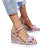 Rhinestone muffin wedge heel sandals women's summer new beaded flower thick sole one-word buckle with high-heeled sandals 3