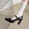 Krazing Pot Suede Sheepskin Square Toe High Heels Summer Solid Color Shoes Big Size 41 Buckle Women Modern Pumps