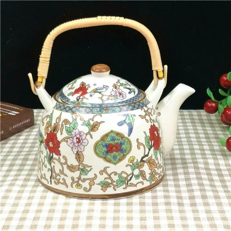 Ceainic din porțelan de uz casnic Oală din ceramică de mare capacitate cu apă rece Oală mare din porțelan, albastru și alb, cu mâner cu buclă