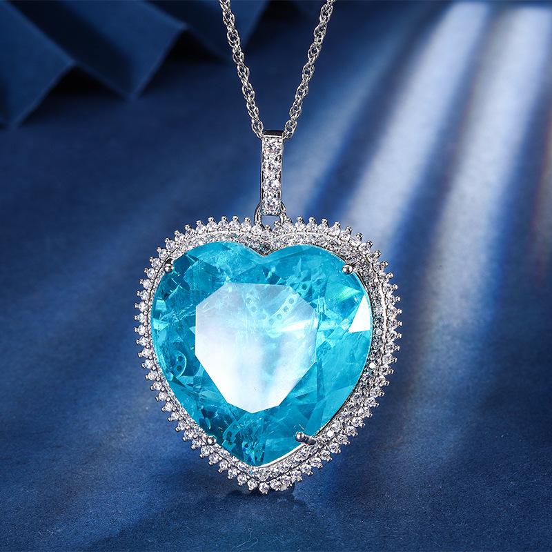 

Jewelry Classic Vintage Sweater Chain Big Heart Colored Treasure Pendant Necklace Main Stone 32 * 32