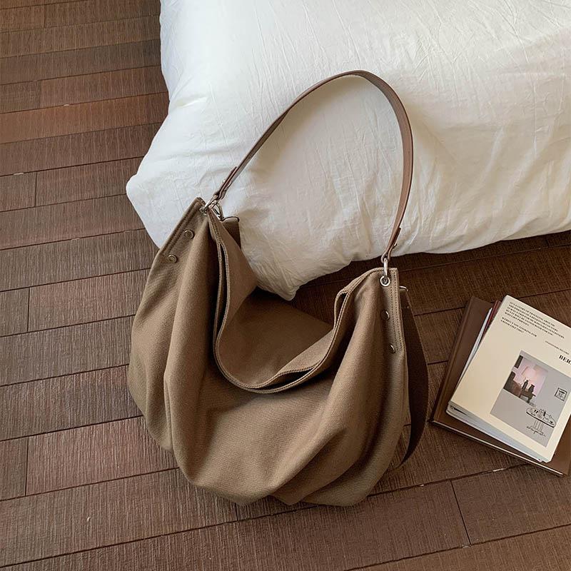 Casual commuting large-capacity canvas bag women's 2025 new lightweight and versatile messenger bag soft shoulder tote bag